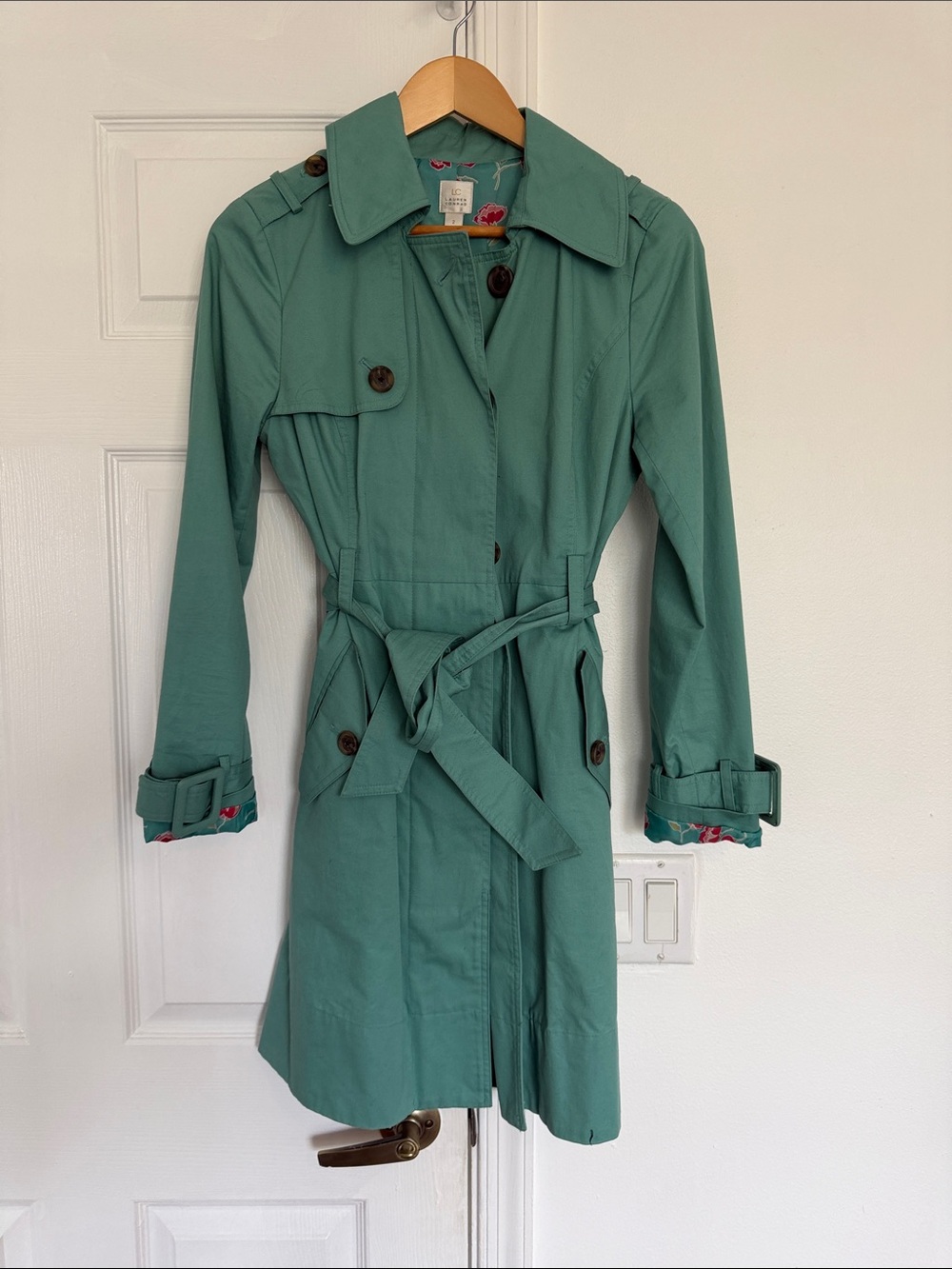 LC Lauren Conrad Teal Trench Coat with Waist Tie